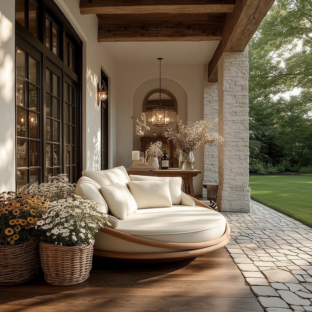 Buy farmhouse furniture Lily • Cream Modern Cottage Farmhouse Luxury Airbnb Round Outdoor Daybed - Modern Cottage Farmhouse Furniture