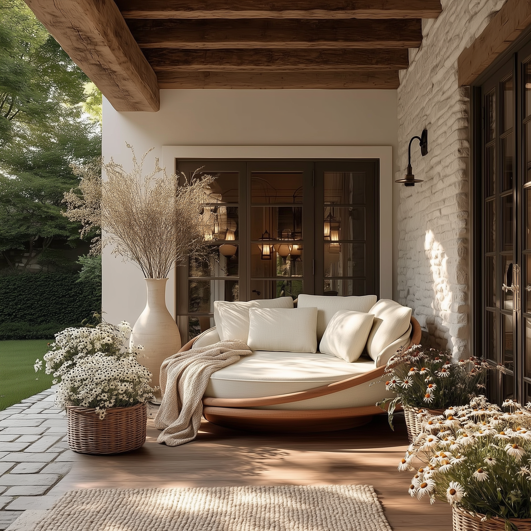 Lily • Cream Modern Italian Farmhouse Luxury Airbnb Round Outdoor Daybed - Modern Cottage Farmhouse Furniture