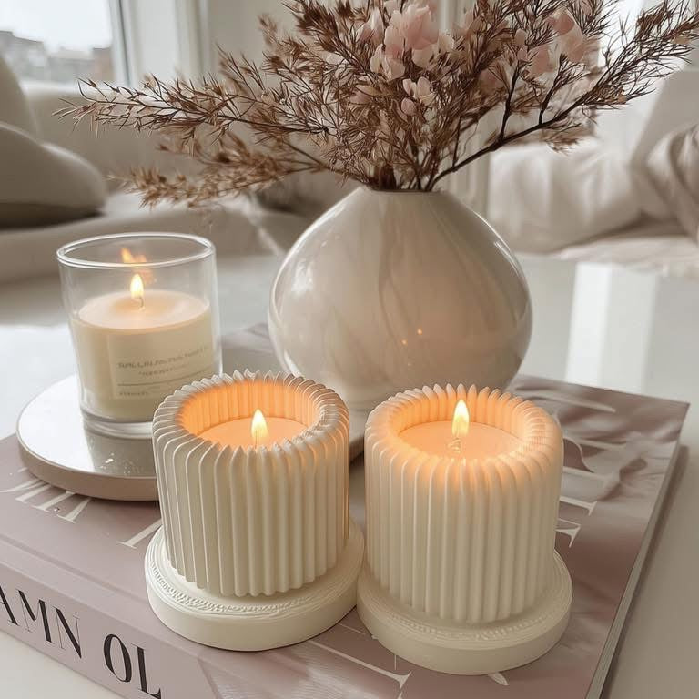 Buy farmhouse furniture The White Lily Hand Crafted Light Beige Tea Light Candle Holders (3pc) - Modern Cottage Farmhouse Furniture