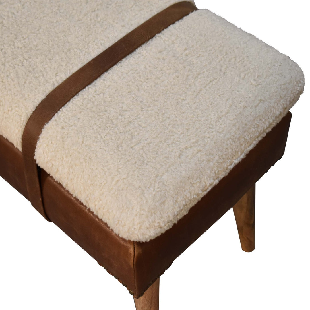 Buy farmhouse furniture Villa Toscana Brown Leather Bouclé Bench - Modern Cottage Farmhouse Furniture
