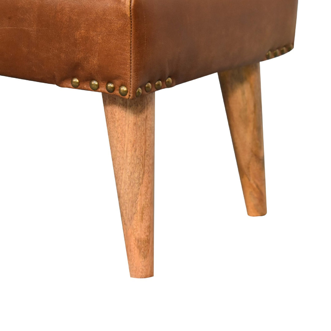 Buy farmhouse furniture Villa Toscana Brown Leather Bouclé Bench - Modern Cottage Farmhouse Furniture