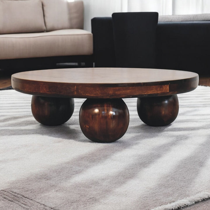 Sorrento Luxe Mediterranean Luxury Greek Walnut Central Table with Ball Feet - Mediterranean Italian Contemporary Home Decor Furniture