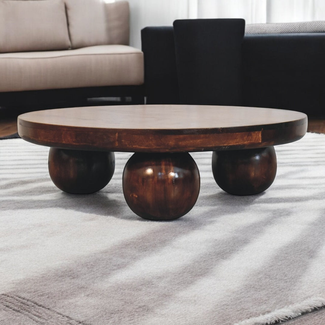 Sorrento Luxe Mediterranean Luxury Greek Walnut Central Table with Ball Feet - Mediterranean Italian Contemporary Home Decor Furniture