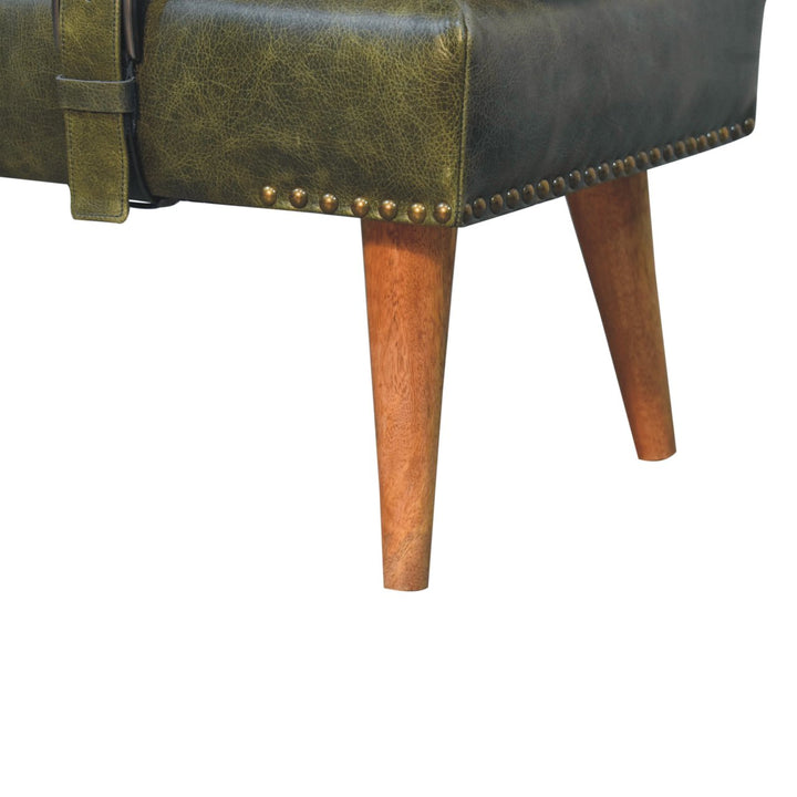 Villa Toscana Olive Leather Bouclé Bench - Mediterranean Tuscan Contemporary Home Decor Furniture