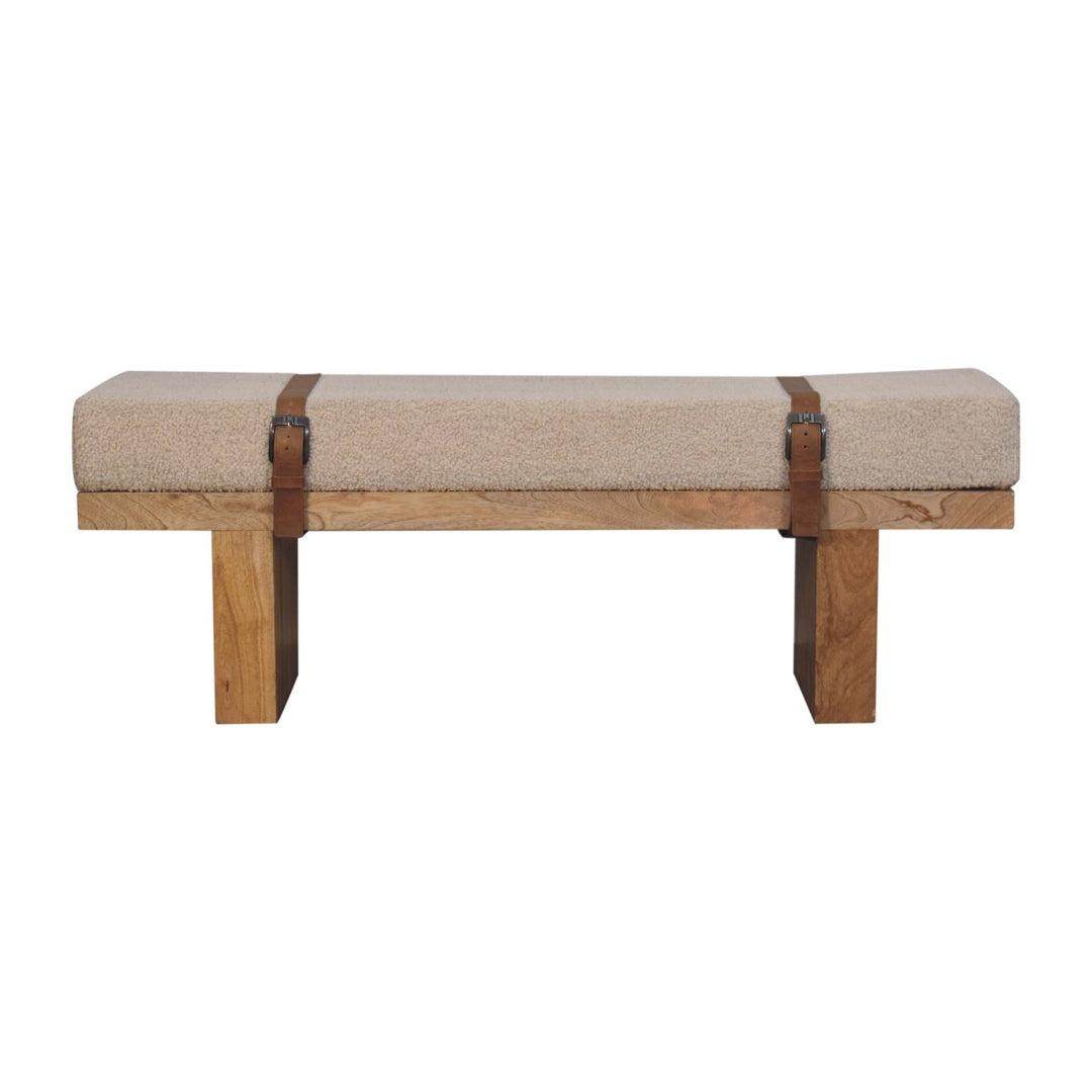 Valencia Oro Greece Mediterranean Cream Bouclé Bench - Mediterranean Tuscan Contemporary Home Decor Furniture