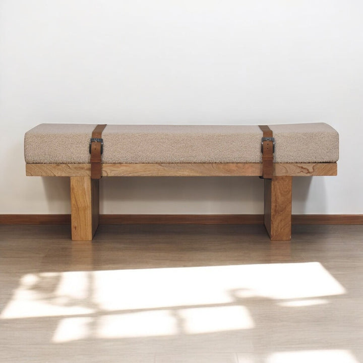 Valencia Oro Greece Mediterranean Cream Bouclé Bench - Mediterranean Tuscan Contemporary Home Decor Furniture