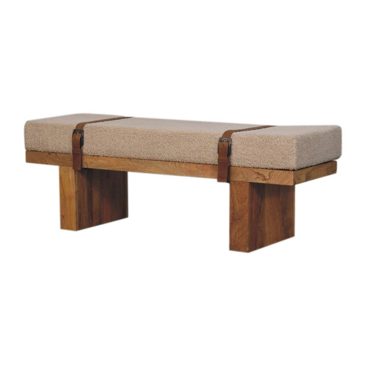 Valencia Oro Greece Mediterranean Cream Bouclé Bench - Mediterranean Tuscan Contemporary Home Decor Furniture