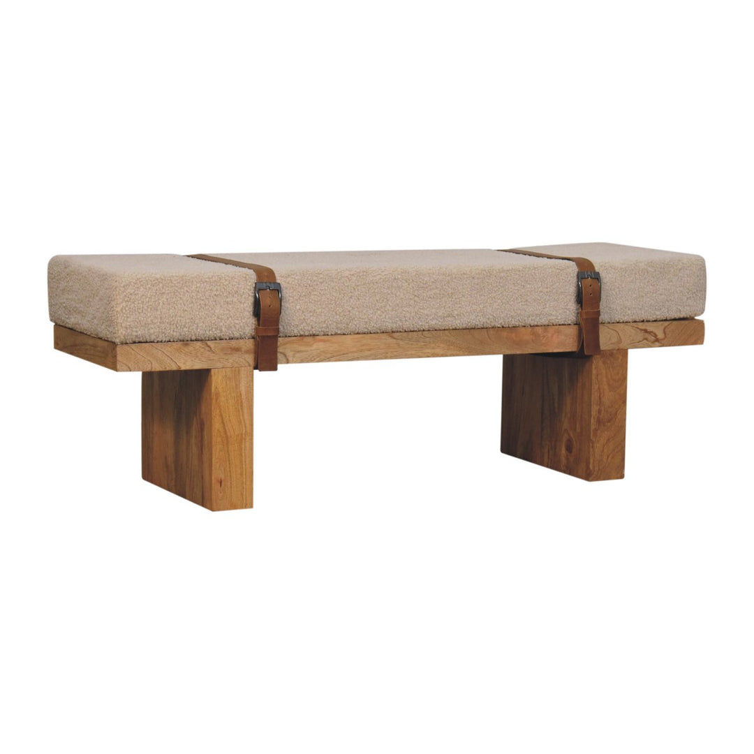 Valencia Oro Greece Mediterranean Cream Bouclé Bench - Mediterranean Tuscan Contemporary Home Decor Furniture