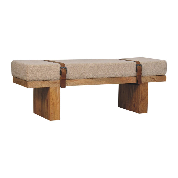 Valencia Oro Greece Mediterranean Cream Bouclé Bench - Mediterranean Tuscan Contemporary Home Decor Furniture