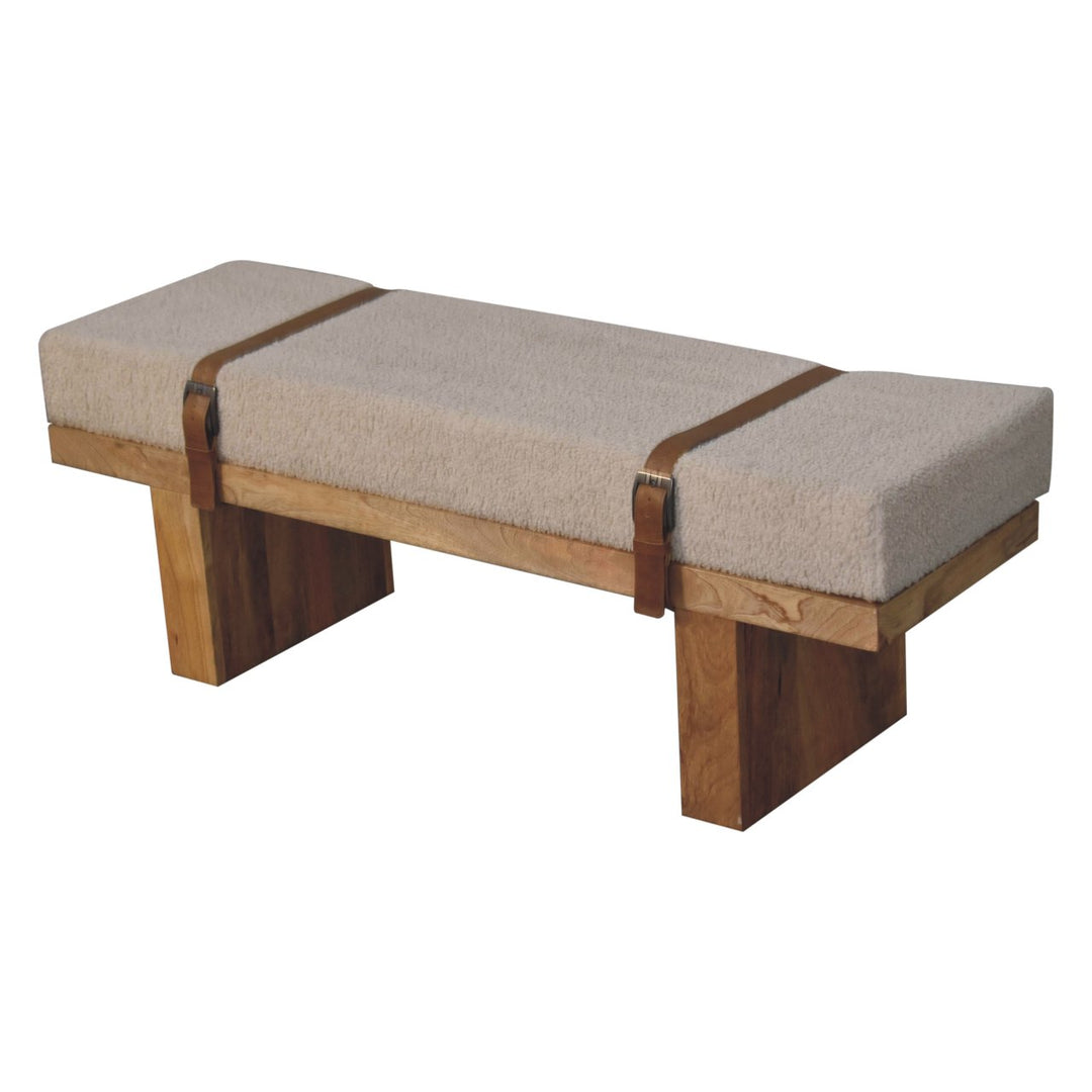 Valencia Oro Greece Mediterranean Cream Bouclé Bench - Mediterranean Tuscan Contemporary Home Decor Furniture