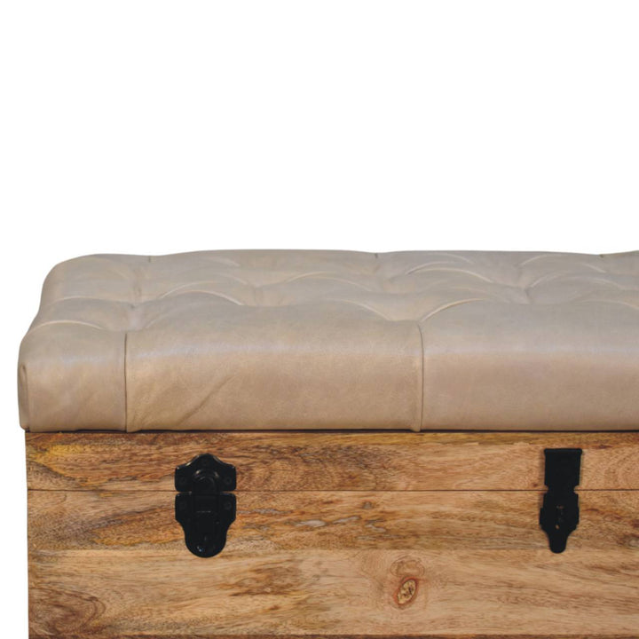 Beige Buffalo hide leather Storage Trunk - Mediterranean Tuscan Contemporary Home Decor Furniture