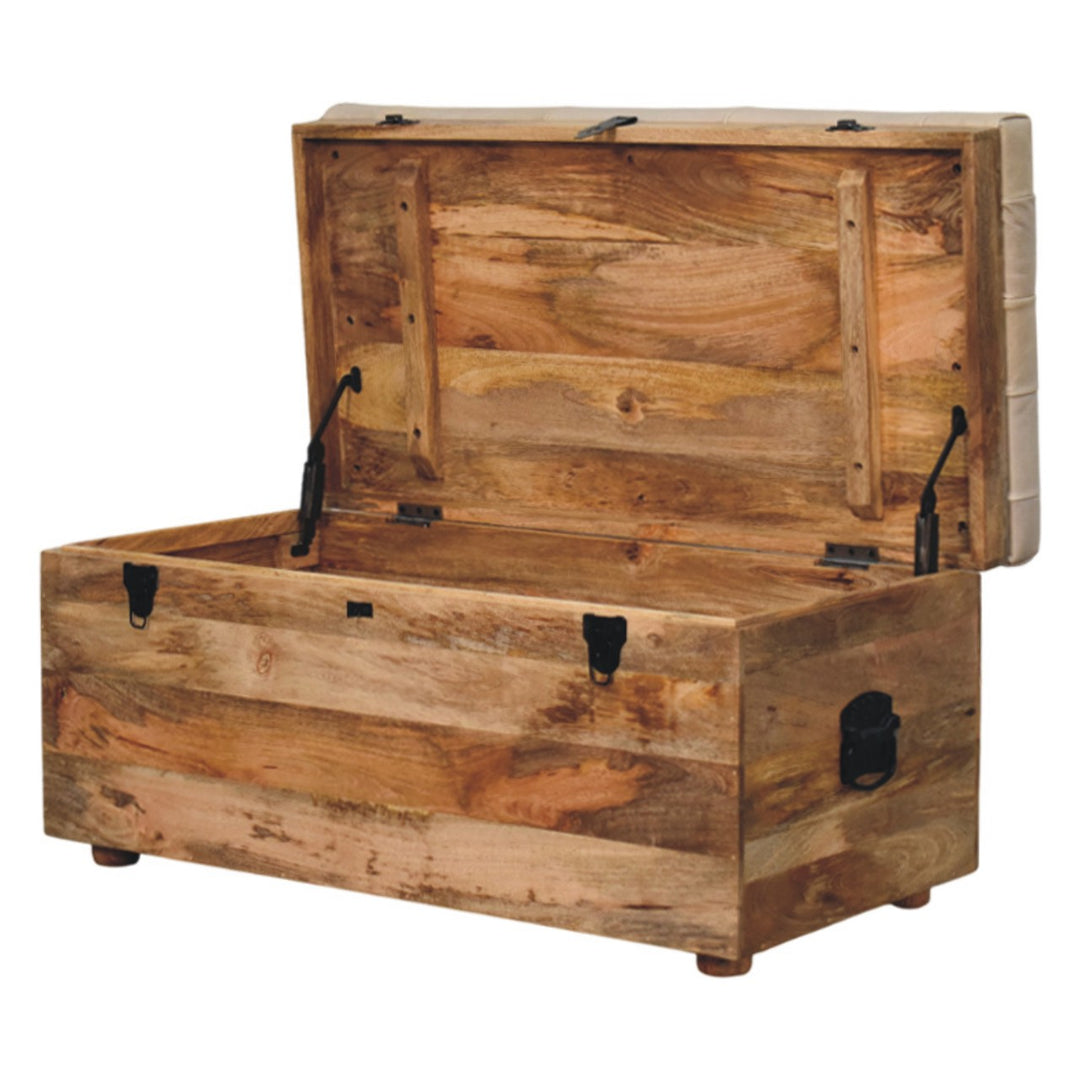 Beige Buffalo hide leather Storage Trunk - Mediterranean Tuscan Contemporary Home Decor Furniture