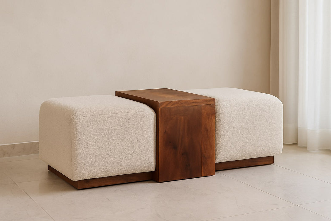 Paros Modern Handcrafted Greek Luxury Bench Coffee Table Pair - Mediterranean Tuscan Contemporary Home Decor Furniture