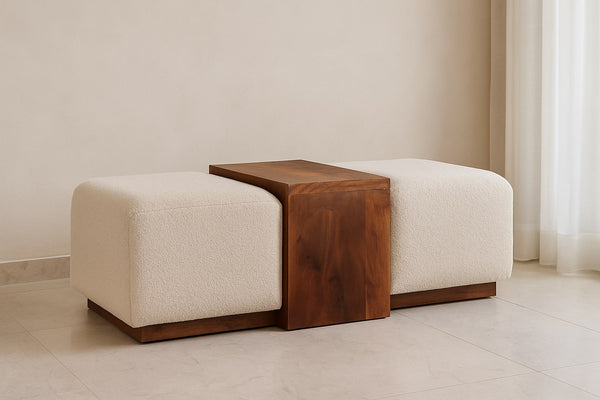 Paros Modern Handcrafted Greek Luxury Bench Coffee Table Pair - Mediterranean Italian Contemporary Home Decor Furniture