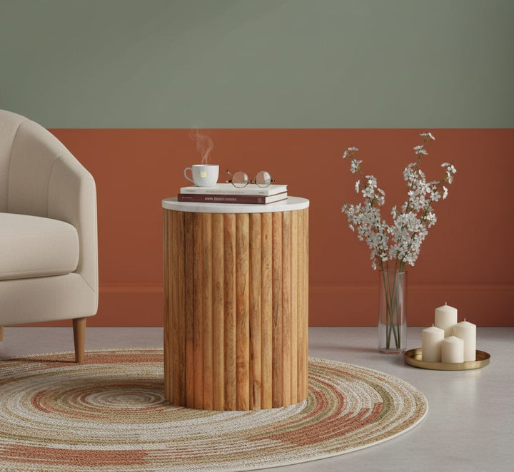 Casa Marina Fluted Marble Side Table - Mediterranean Italian Contemporary Home Decor Furniture