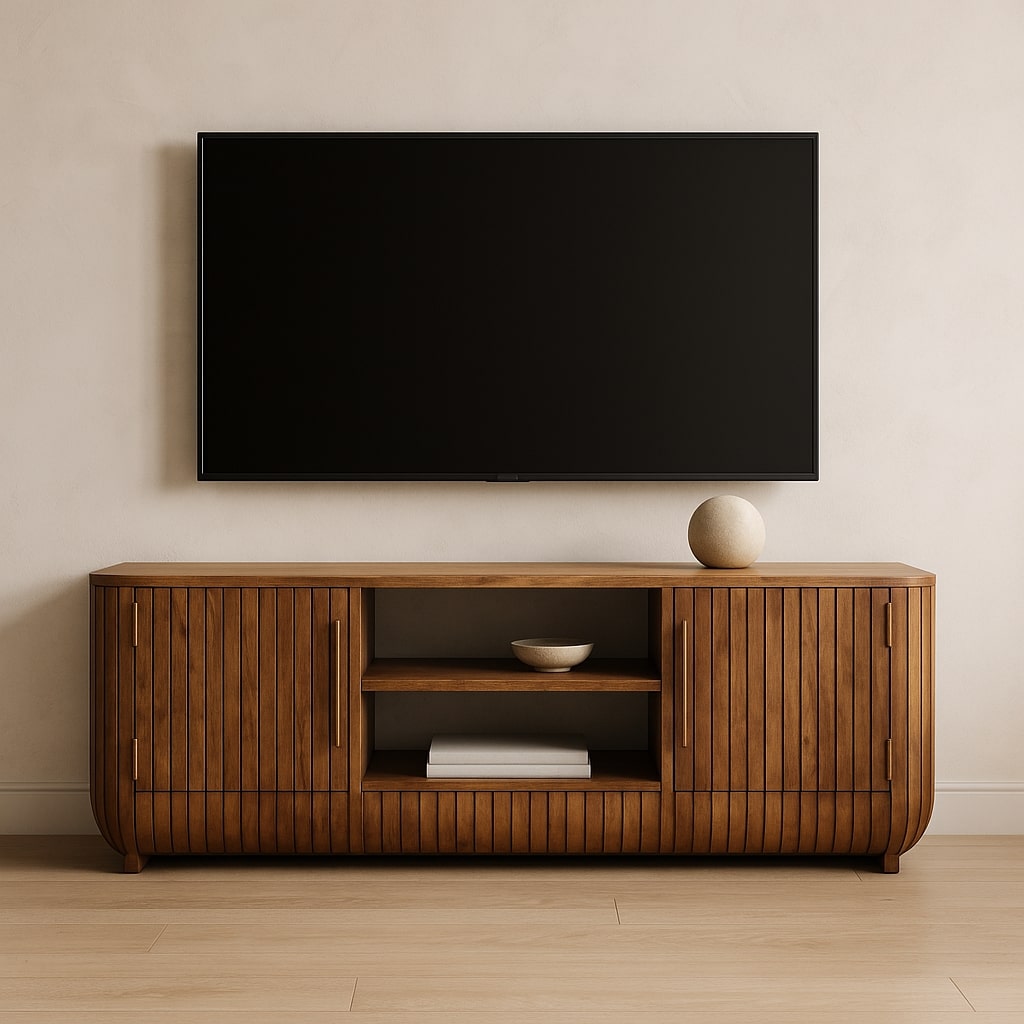 Mar Azul Fluted Mediterranean TV Console - Mediterranean Italian Contemporary Home Decor Furniture