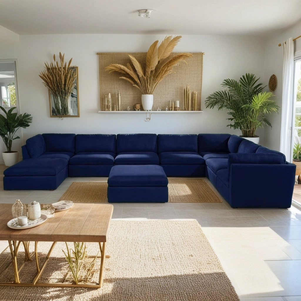 Boho Aesthetic Le Milan | Large Modern Blue Modular Sofa Piece | Biophilic Design Airbnb Decor Furniture 