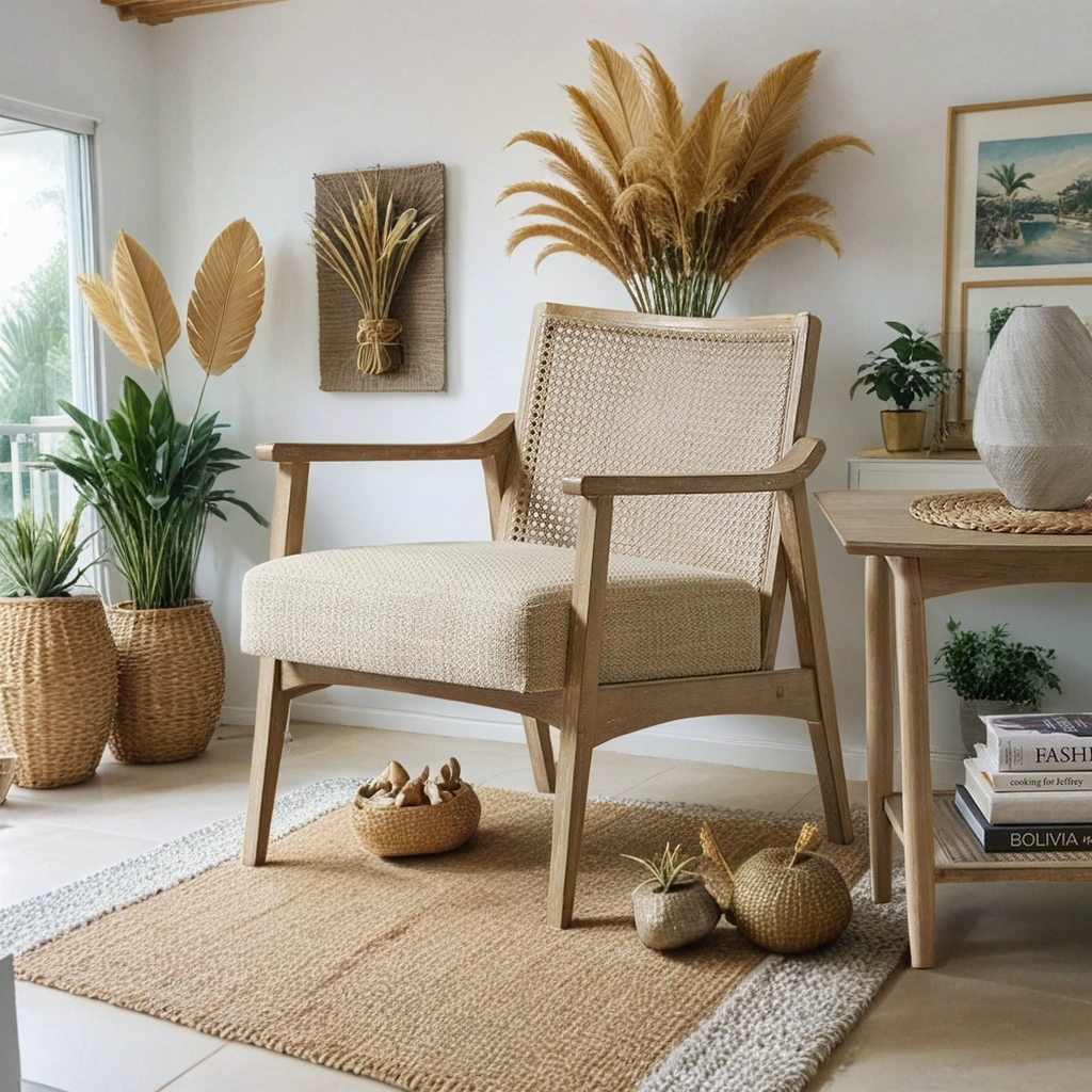 Boho Aesthetic Beige Tan Modern Accent Chair | Biophilic Design Airbnb Decor Furniture 