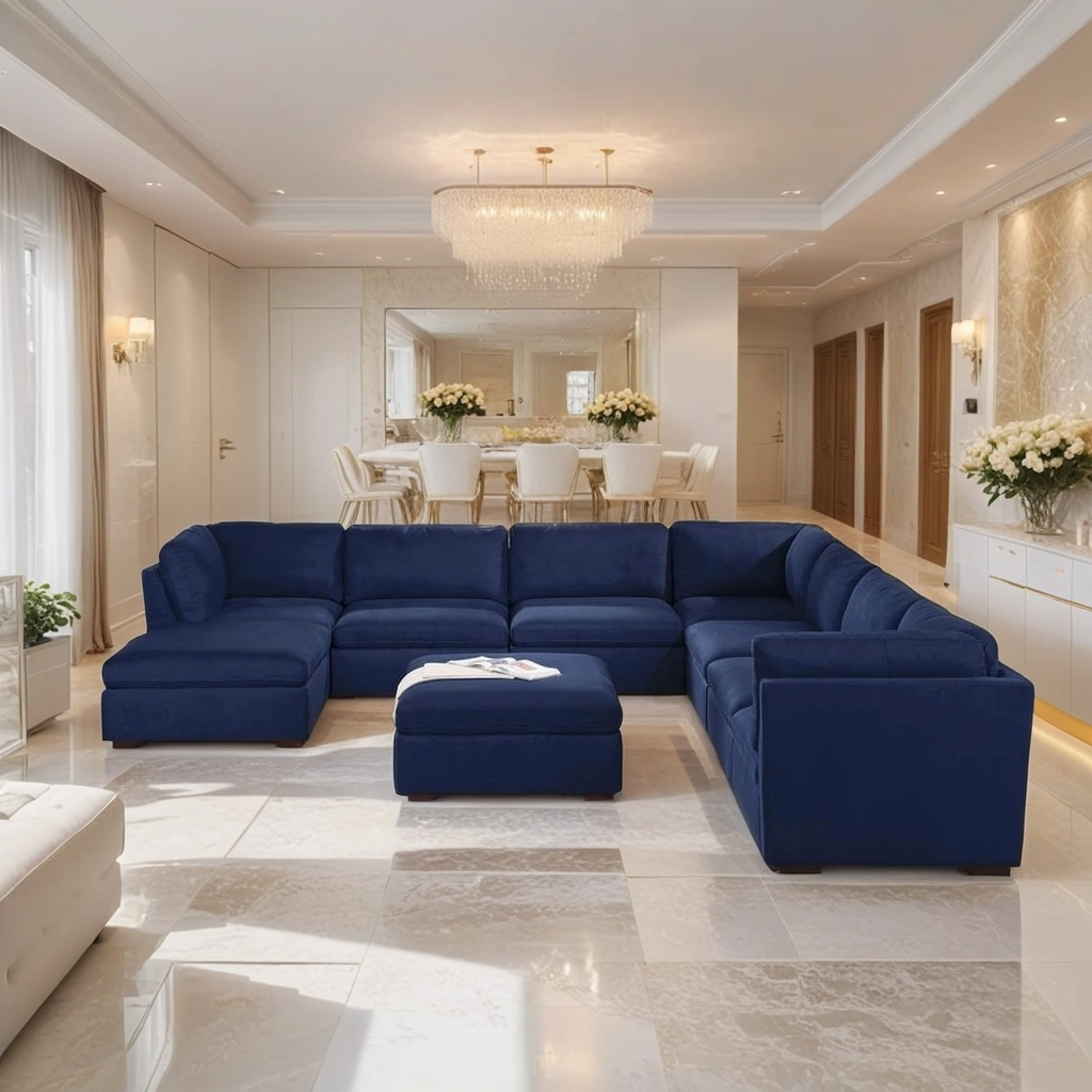 Boho Aesthetic Le Milan | Large Modern Blue Modular Sofa Piece | Biophilic Design Airbnb Decor Furniture 