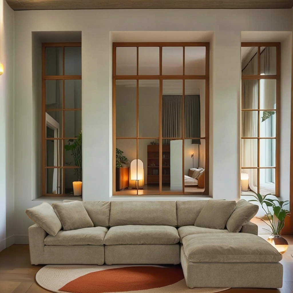 Boho Aesthetic Modern Luxury Lounge Modular Sectional Performance Fabric Desert Sage | Biophilic Design Airbnb Decor Furniture 