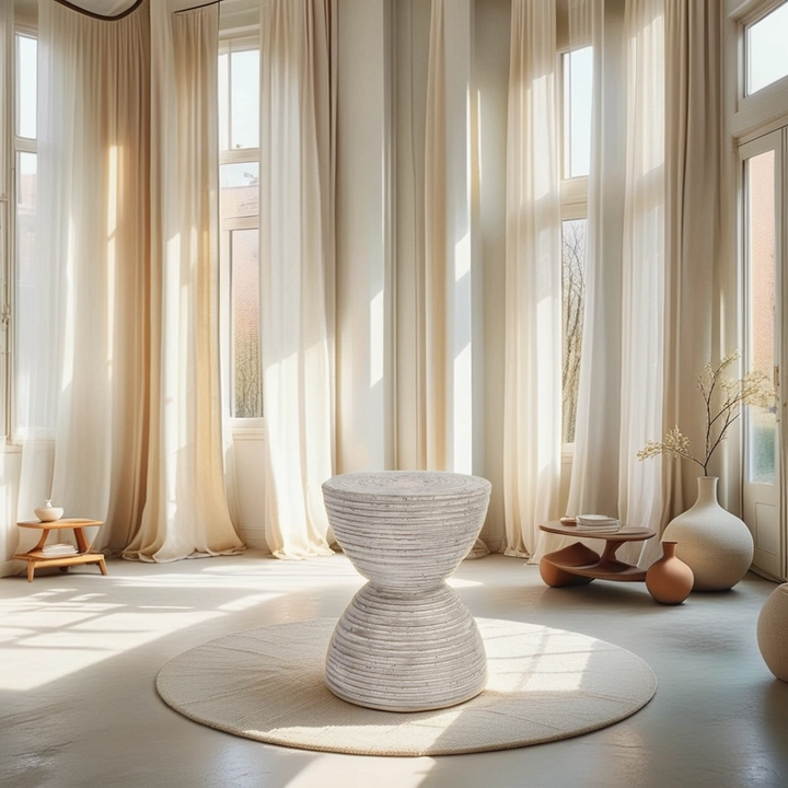 Boho Aesthetic Corey Modern Boho Hourglass Concrete Accent Table | Biophilic Design Airbnb Decor Furniture 