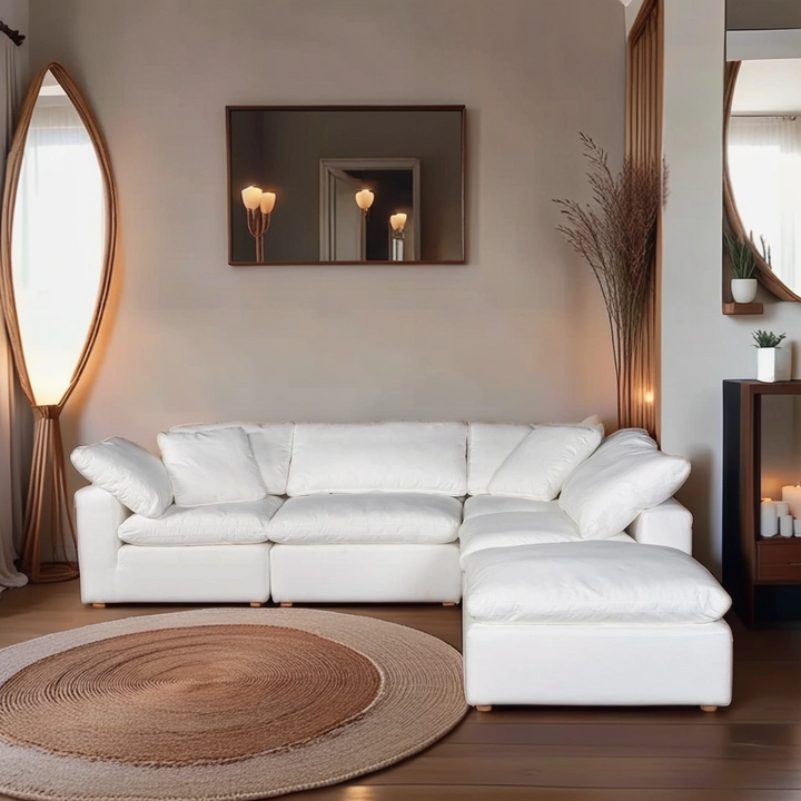 Boho Aesthetic Modern Luxury Italian Lounge Modular Sectional Livesmart Fabric Cream | Biophilic Design Airbnb Decor Furniture 