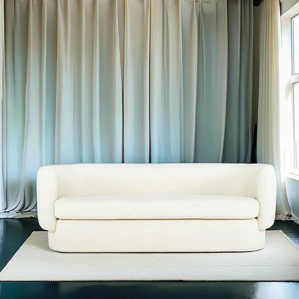 Boho Aesthetic Parfait | Minimalist Mid Century Off White Contemporary Luxury Modern White Sofa | Biophilic Design Airbnb Decor Furniture 