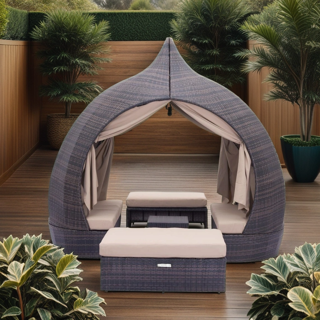 Boho Aesthetic Outdoor Elegant Daybed Brown & Beige | Biophilic Design Airbnb Decor Furniture 