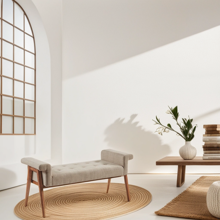 Boho Aesthetic Mason Accent Upholstered Bench | Biophilic Design Airbnb Decor Furniture 