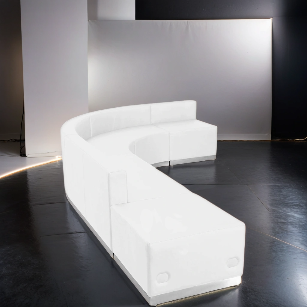 Boho Aesthetic Modern Italian Large White Leather Reception Sofa 5 Pieces | Biophilic Design Airbnb Decor Furniture 