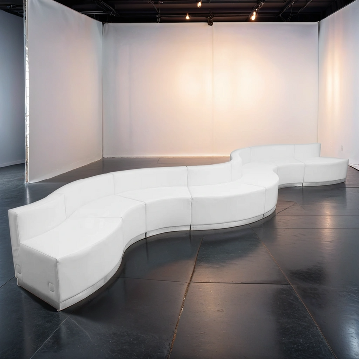 Boho Aesthetic Luxury Modern Italian Large White Leather Reception Sofa 8 Pieces | Biophilic Design Airbnb Decor Furniture 