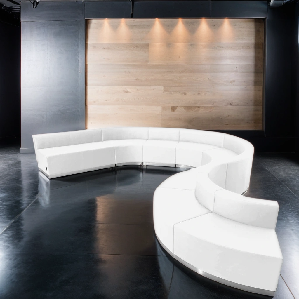 Boho Aesthetic Modern Italian Large White Leather Reception Sofa 9 Pieces | Biophilic Design Airbnb Decor Furniture 
