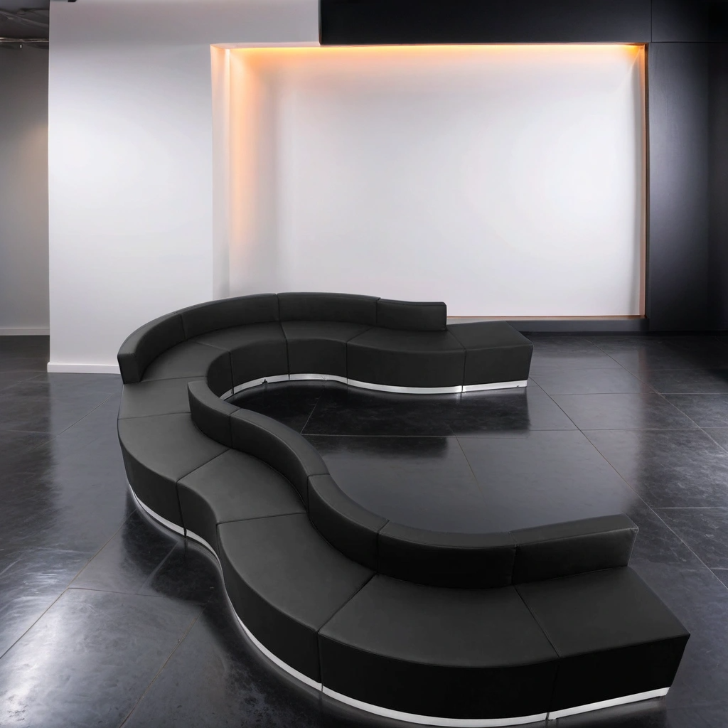 Boho Aesthetic Luxury Modern Italian Large Black Leather Reception Sofa 11 Pieces | Biophilic Design Airbnb Decor Furniture 