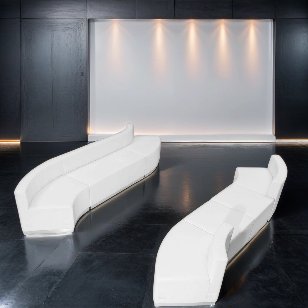 Boho Aesthetic Modern Italian Large White Leather Reception Sofa 7 Pieces | Biophilic Design Airbnb Decor Furniture 