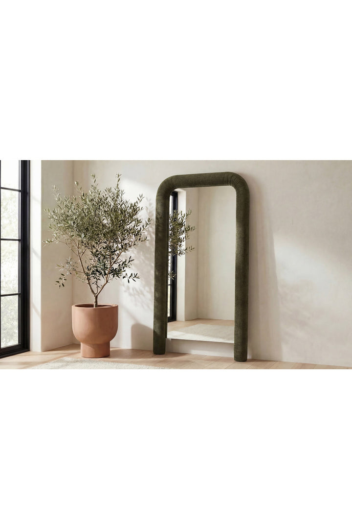 Buy farmhouse furniture Le Riu • Beige Large Modern Cottage Farmhouse Style Upholstered Floor Mirror - Modern Cottage Farmhouse Furniture