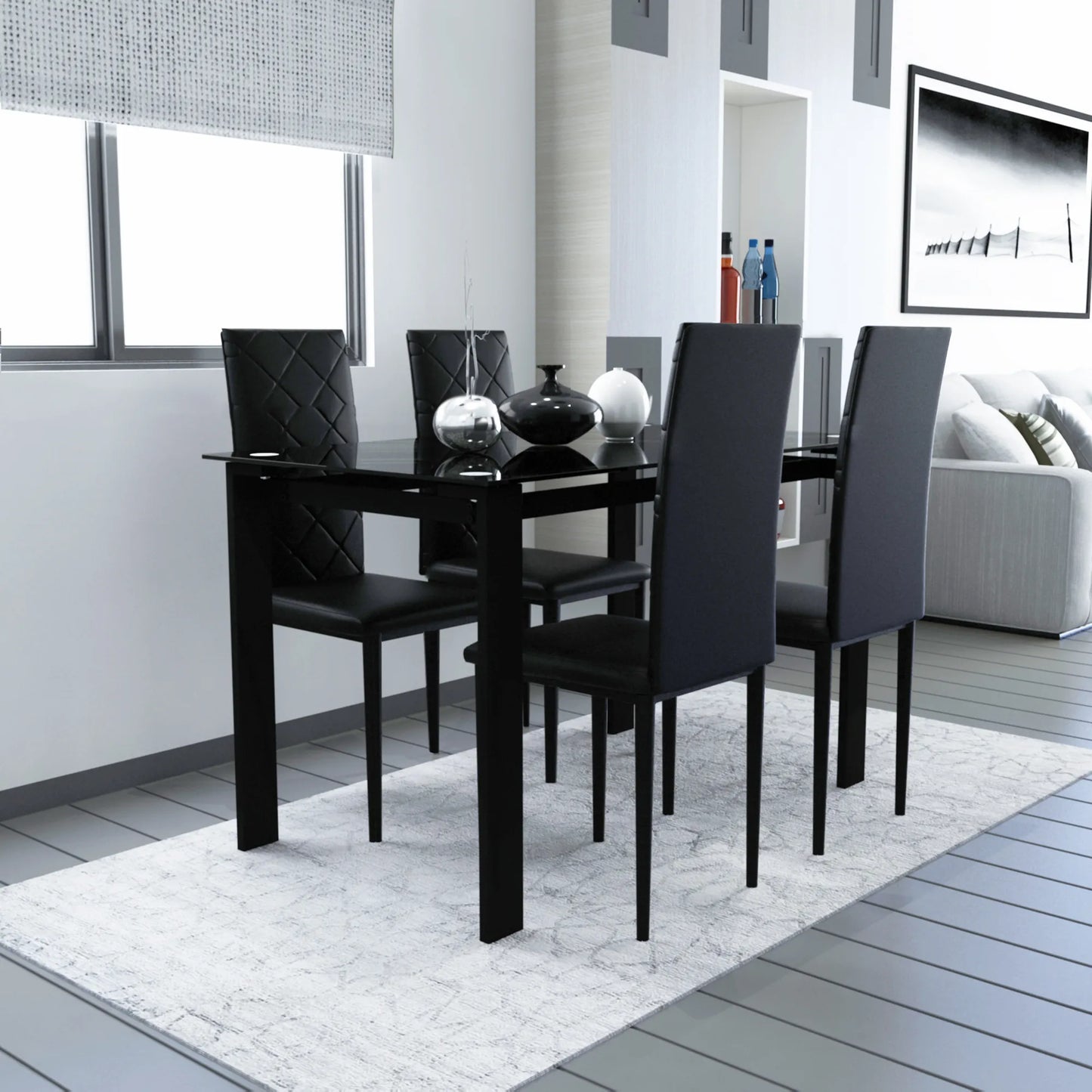 La Ivoire | Modern Luxury Tempered Black Glass Black Dining Table w/ Chair Set | order couch online - buy sofa -buy sofa online
