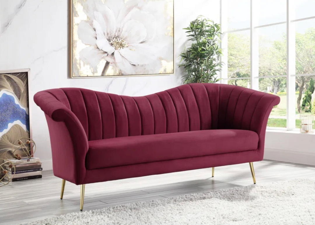 Boho Aesthetic Le Chambéry | Luxury Modern Red Velvet Lounge Sofa | Biophilic Design Airbnb Decor Furniture 