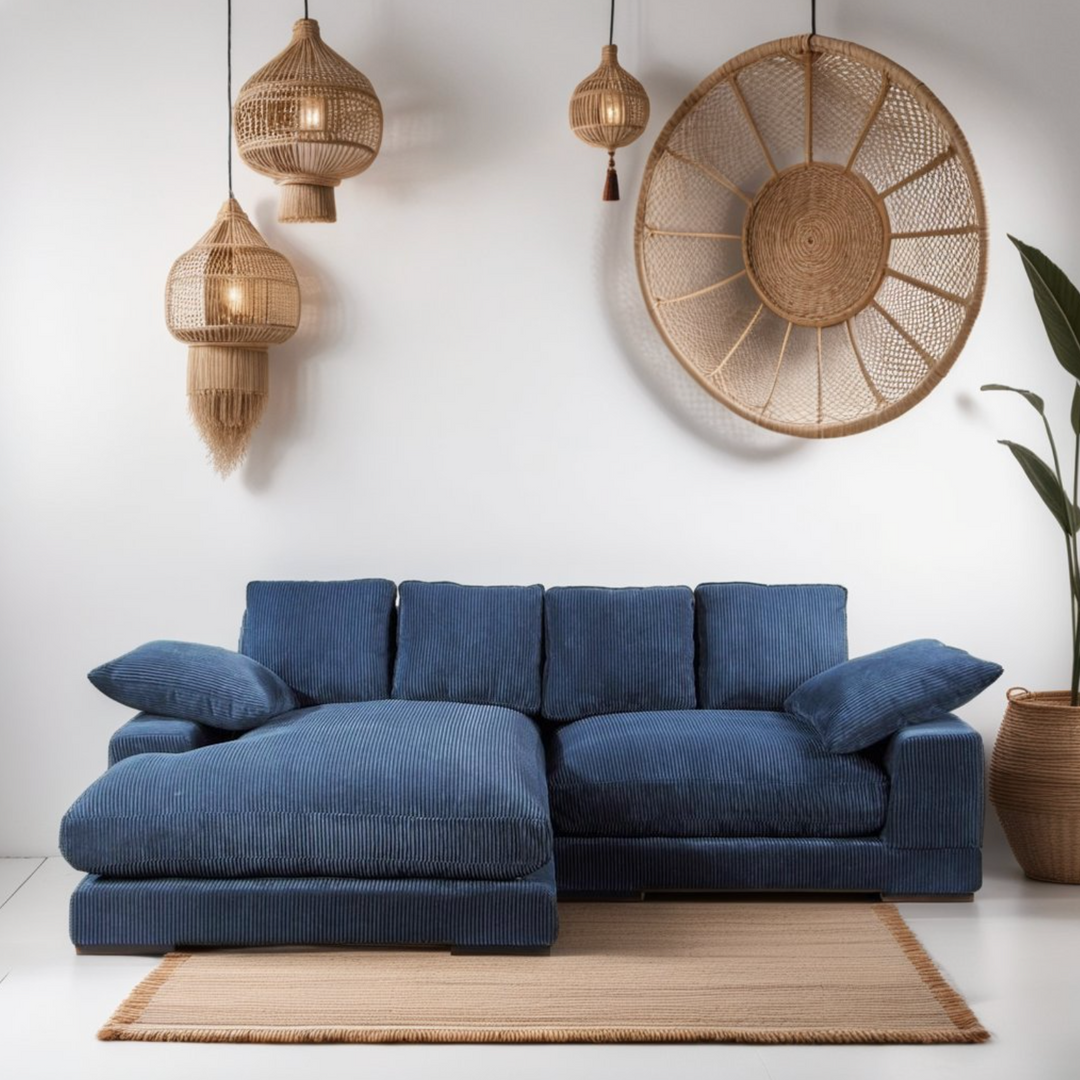 Boho Aesthetic Italian Blue Modern Luxury Sink Upholstery Sofa Sectional | Biophilic Design Airbnb Decor Furniture 