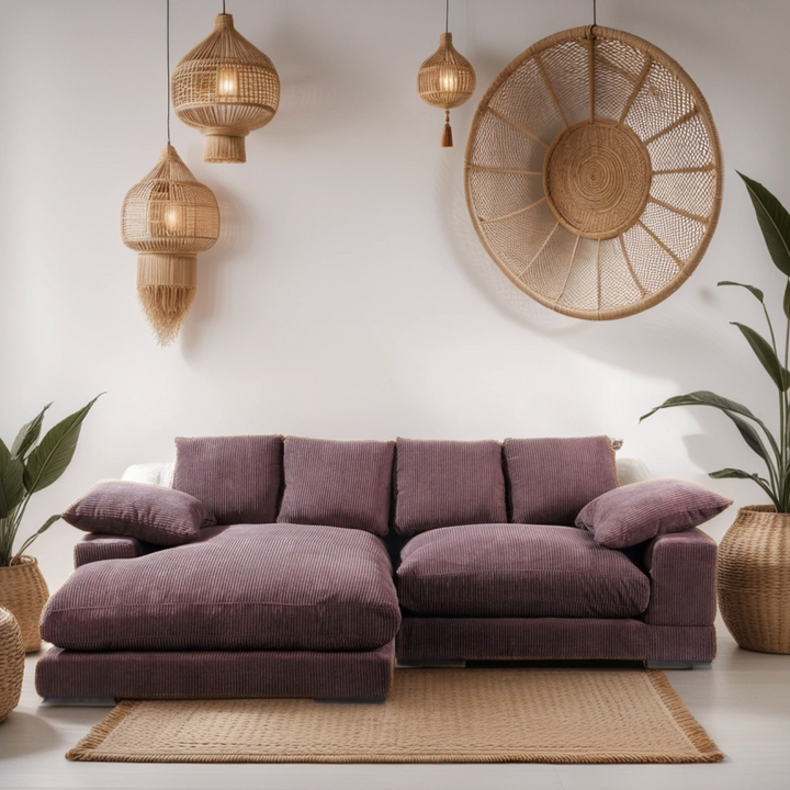 Boho Aesthetic Italian Wine Burgundy Modern Luxury Sink Upholstery Sofa Sectional | Biophilic Design Airbnb Decor Furniture 
