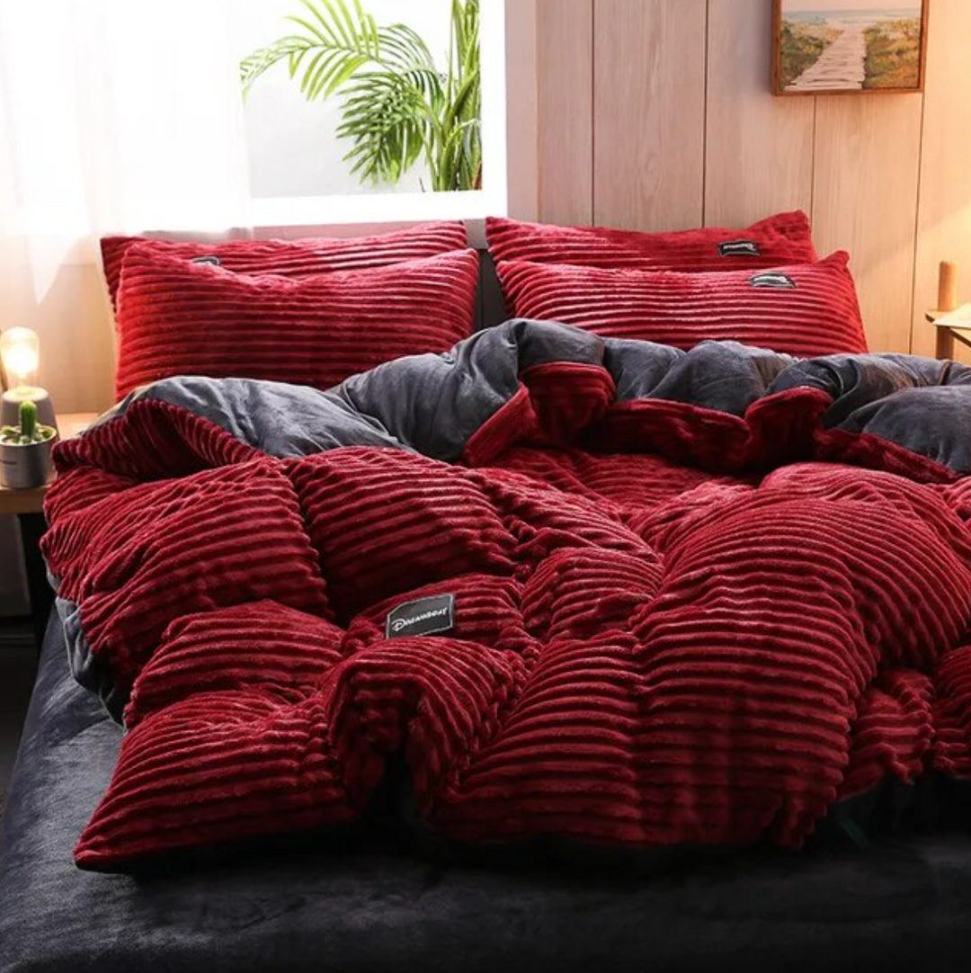 Boho Aesthetic Skin Friendly Large Soft Four-Piece Velvet Luxury Quilt Comforter Set | Biophilic Design Airbnb Decor Furniture 