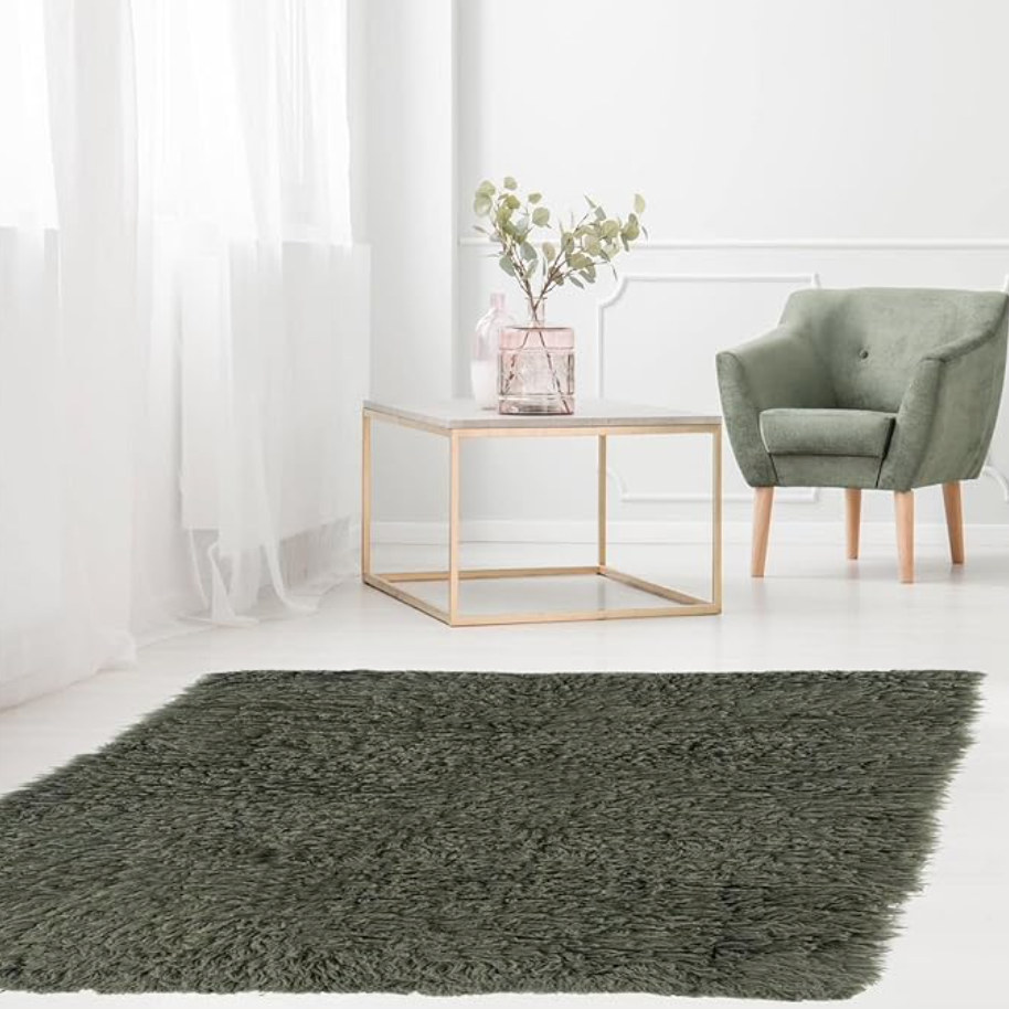 Boho Aesthetic Viridian | Large New Zealand Wool Olive Green 9x12 Area Rug | Biophilic Design Airbnb Decor Furniture 