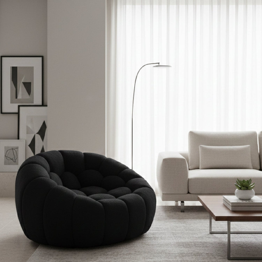 Le Lia • White Modern Italian Hexagonal-Tufted Lounge Contemporary Accent Chair - Mediterranean Italian Contemporary Home Decor Furniture