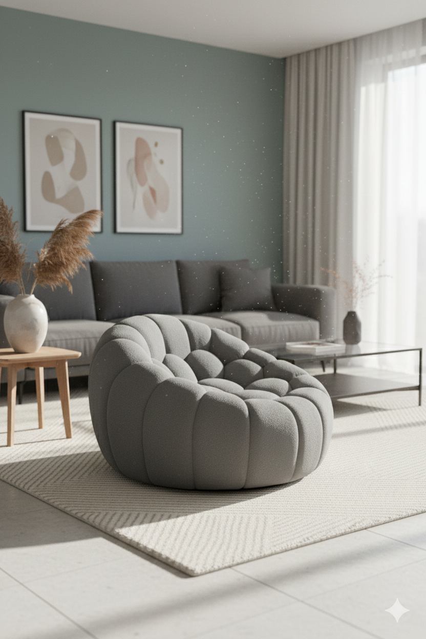 Le Lia • White Modern Italian Hexagonal-Tufted Lounge Contemporary Accent Chair - Mediterranean Italian Contemporary Home Decor Furniture