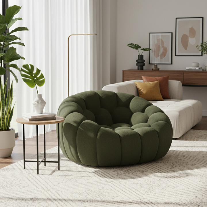 Le Lia • White Modern Italian Hexagonal-Tufted Lounge Contemporary Accent Chair - Mediterranean Italian Contemporary Home Decor Furniture