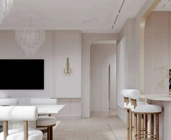 Tuscan Sheepskin Mediterranean Luxury Minimalist Off White Bar Stools - Mediterranean Italian Contemporary Home Decor Furniture