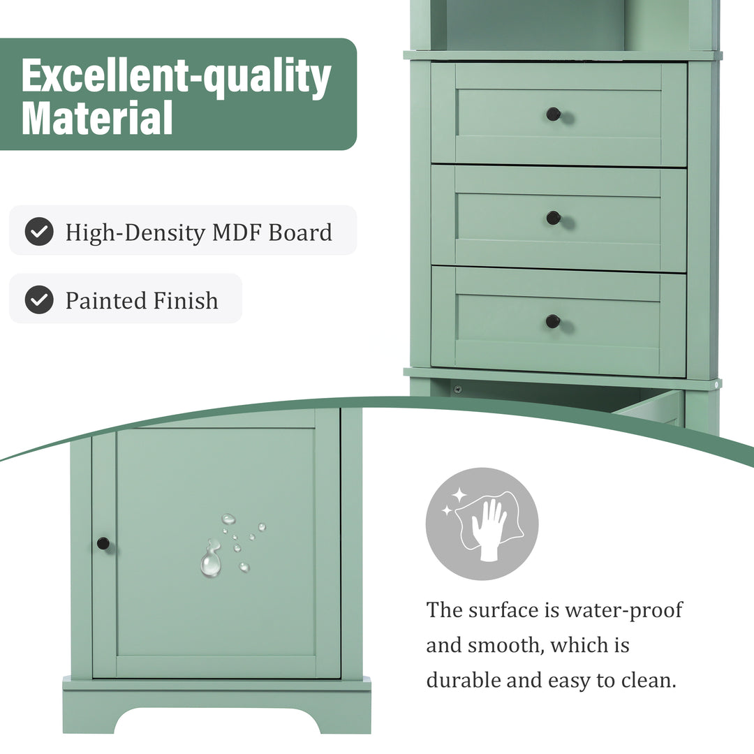 Buy farmhouse furniture Sage Green FarmhouseTall Cabinet With 3 Drawers And Adjustable Shelves For Bathroom, Kitchen Or Living Room - Modern Cottage Farmhouse Furniture