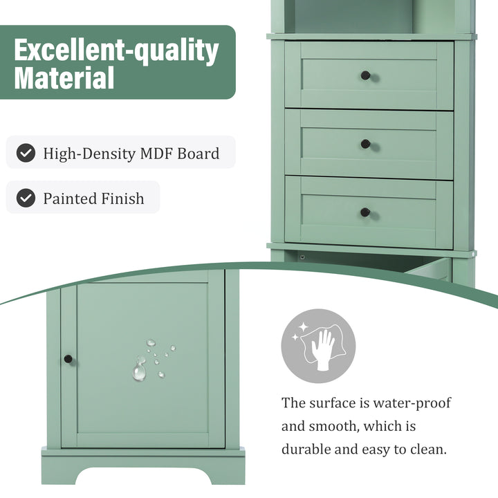 Buy farmhouse furniture Sage Green FarmhouseTall Cabinet With 3 Drawers And Adjustable Shelves For Bathroom, Kitchen Or Living Room - Modern Cottage Farmhouse Furniture