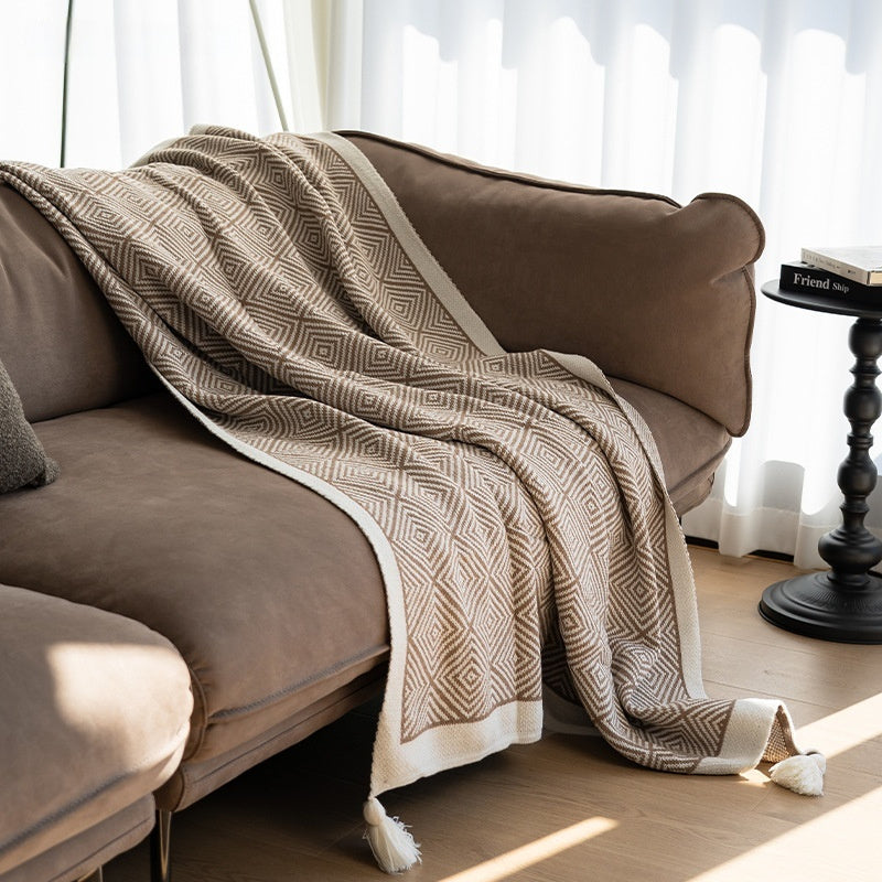 Buy farmhouse furniture Amberwood | Modern Farmhouse Cottage Tasseled Beige Throw Blanket - Modern Cottage Farmhouse Furniture