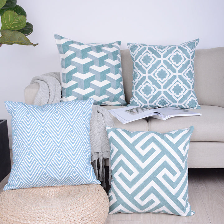 Buy farmhouse furniture Ouranos Baby Blue &amp; White Geometrical Throw Pillowcase - Modern Cottage Farmhouse Furniture