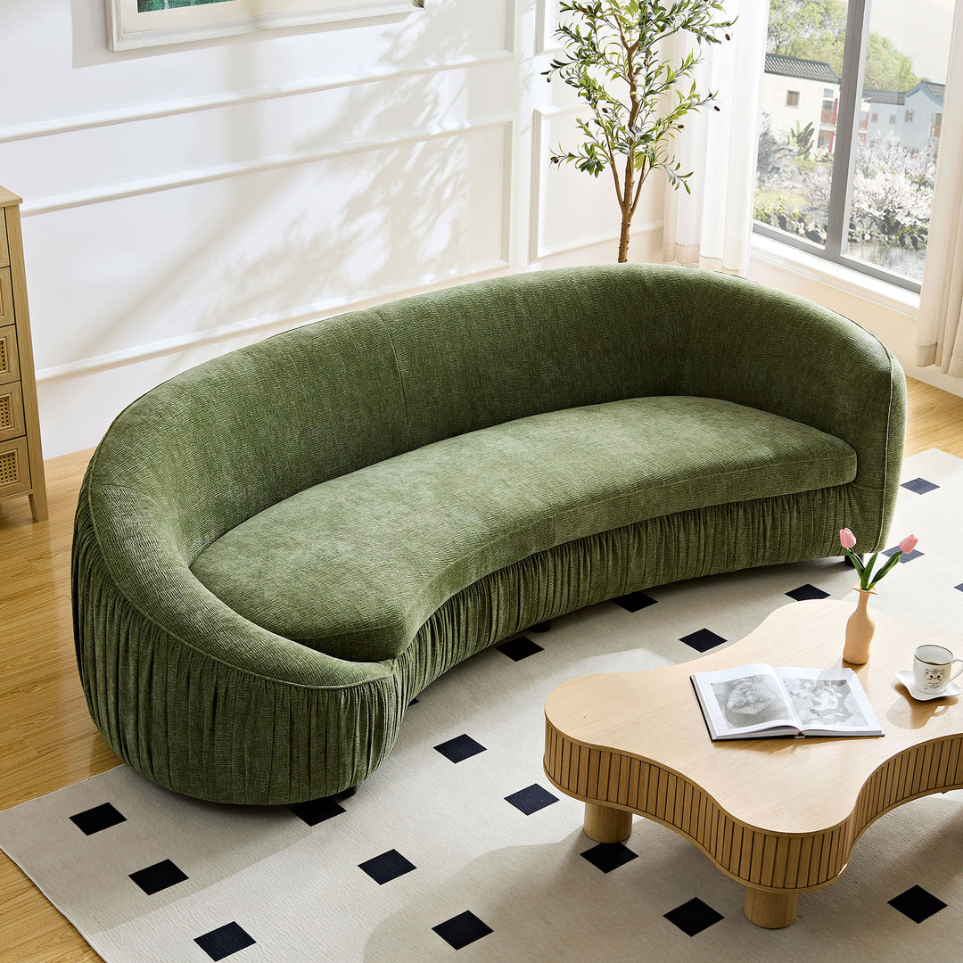 Buy farmhouse furniture 92.13 Inch Upholstered Curved Sage Green 4-Seat Sofa - Modern Cottage Farmhouse Furniture
